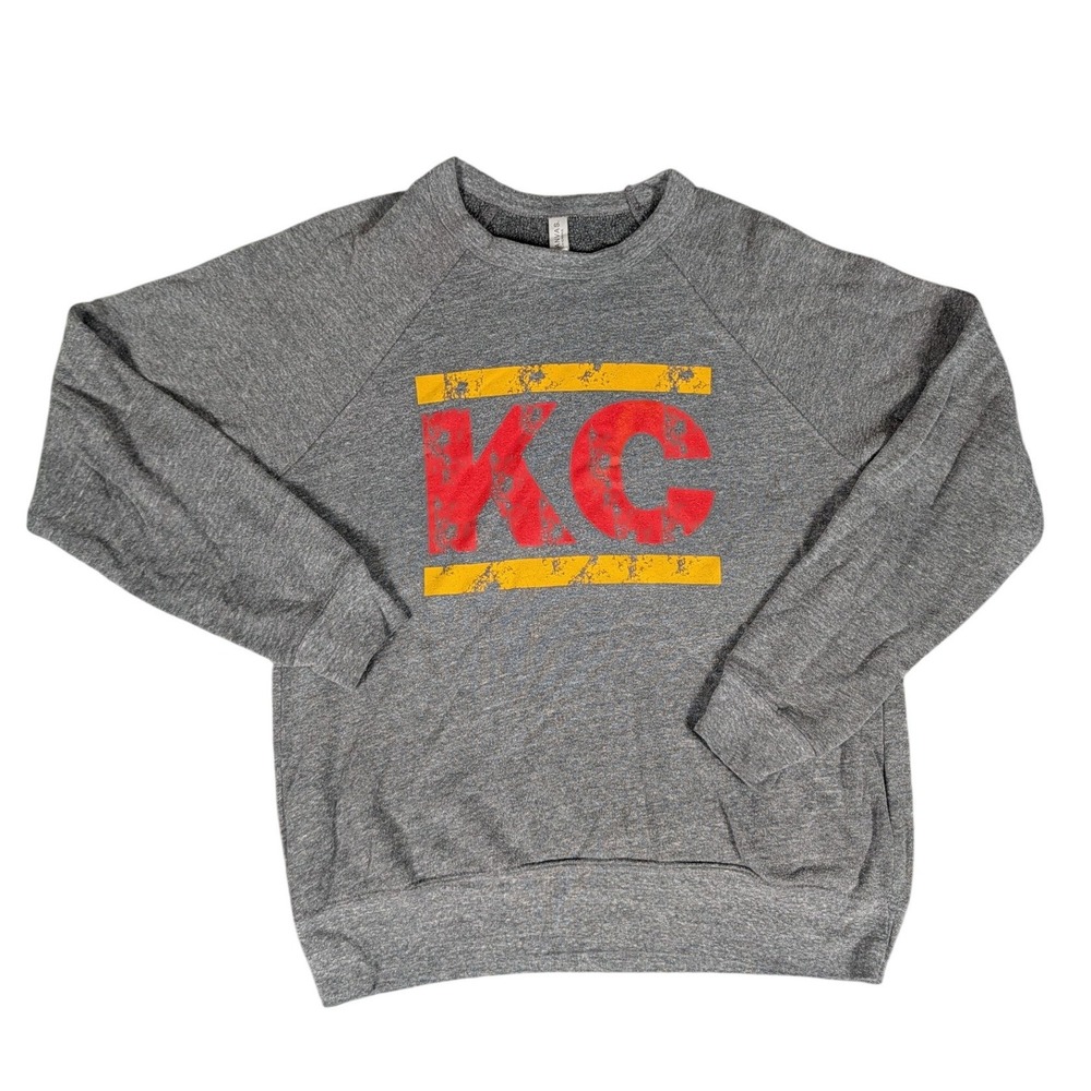Bella Canvas Kansas City KC Raglan Sweatshirt Heather Gray Red Gold Graphic